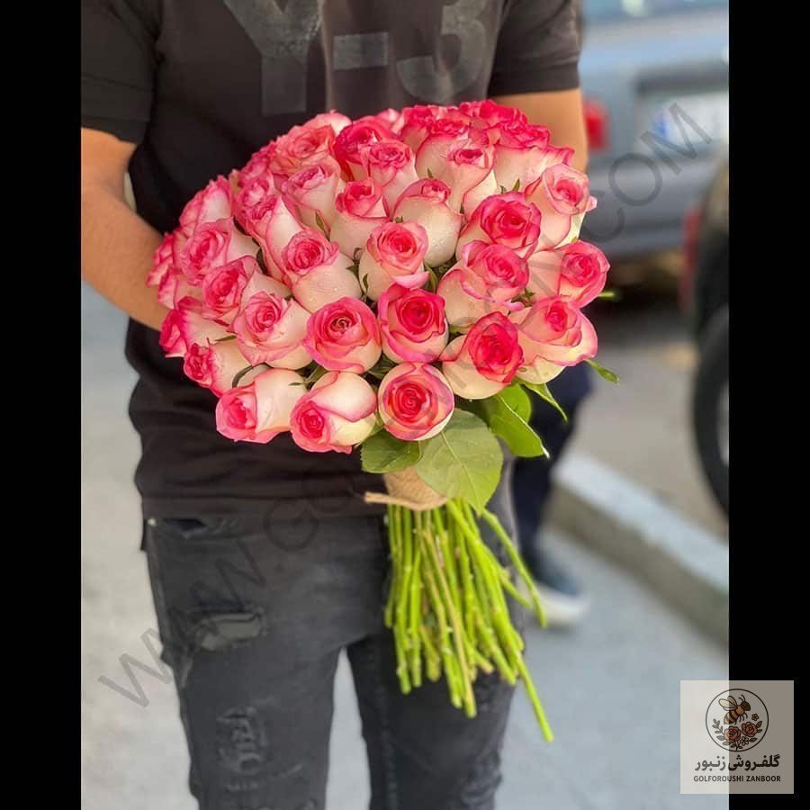 دسته گل رز لب صورتی | کد: ZNB-1BCD