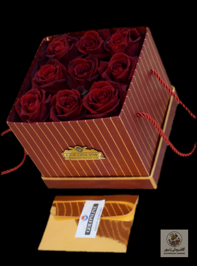 باکس مربعی رز 9 شاخه | کد: ZNB-127T